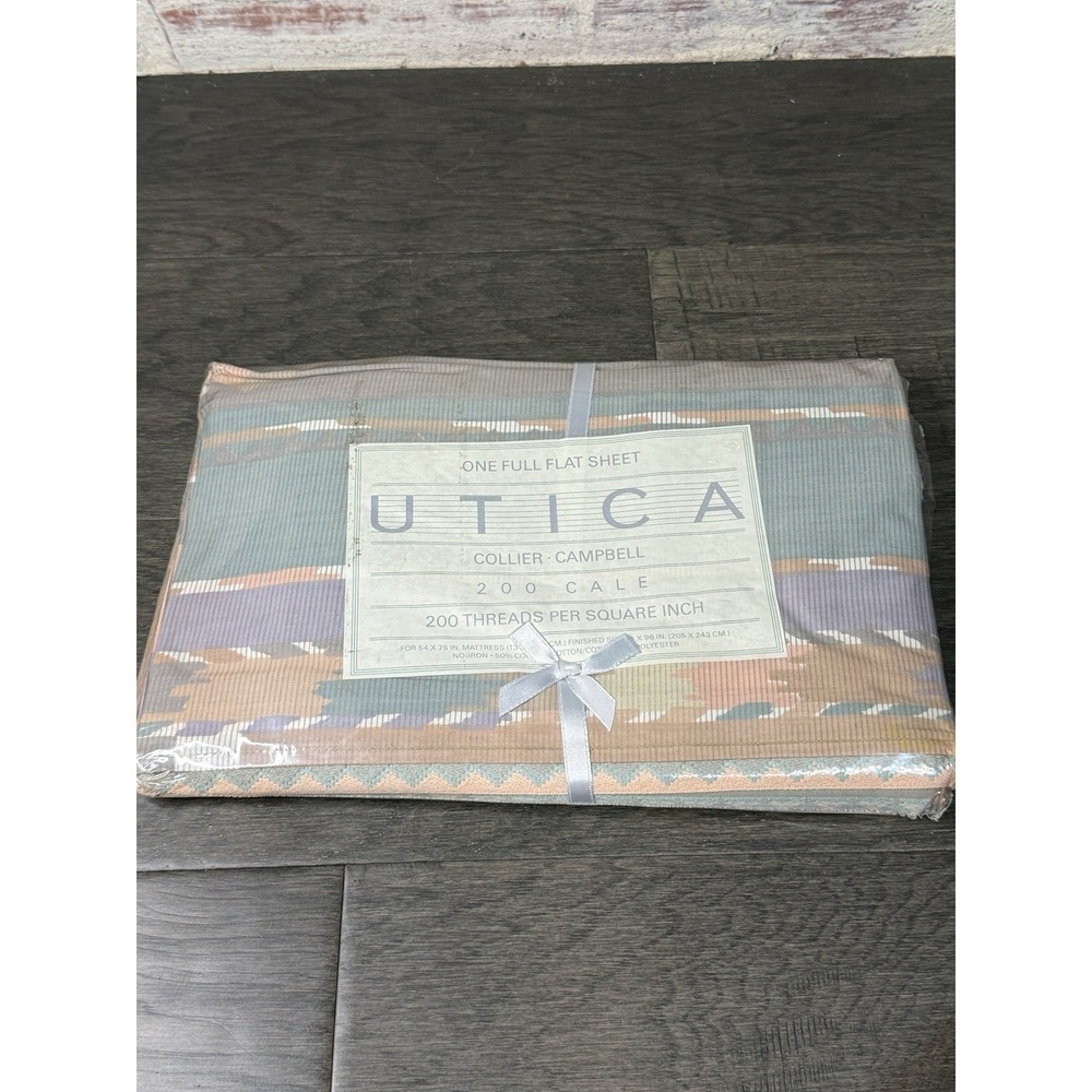 Collier Campbell Utica FULL Flat Sheet New Aztec Southwestern Vintage NOS